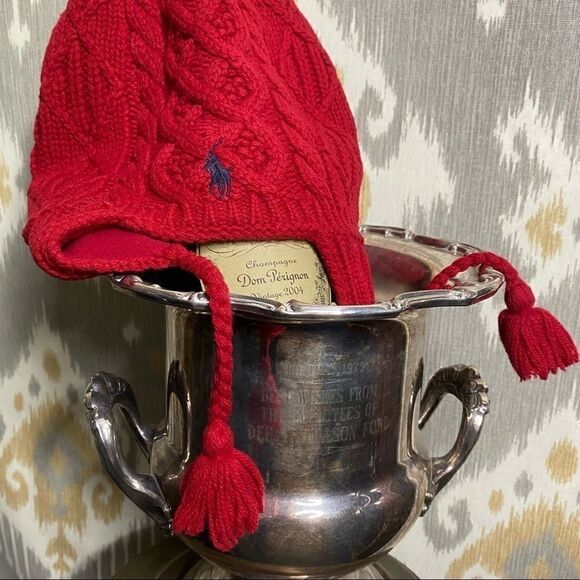 Ralph Lauren Red Lambswool Cable-knit Ski Cap - Picture 1 of 16